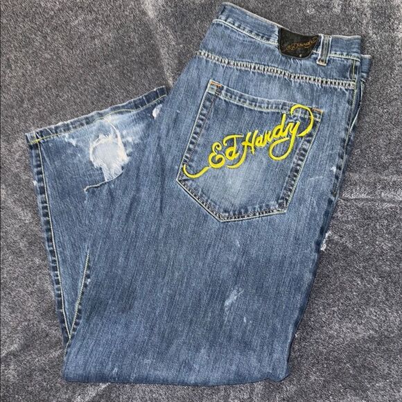 Stylish Blue Denim Jeans with Patchwork - Picture 4 of 13